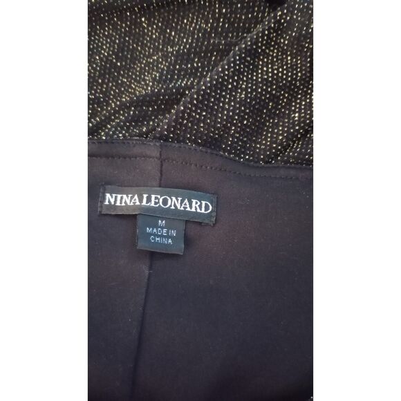 Nina Leonard Women's Size Medium Black & Gold Sparkle Knee Length Dress - Picture 6 of 8